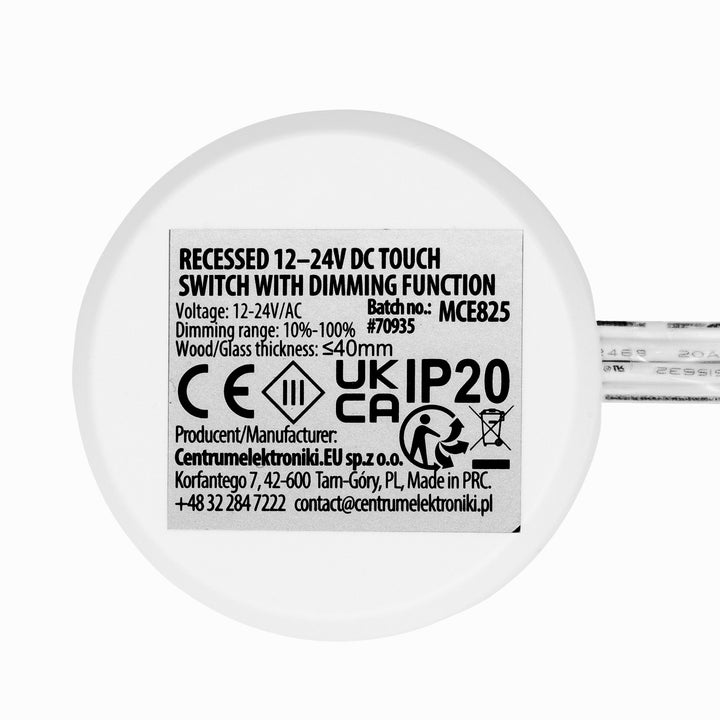 Interruptor táctil empotrable Maclean, <40 mm, 12-24 V CC, carga máxima 48/96 W, MCE825