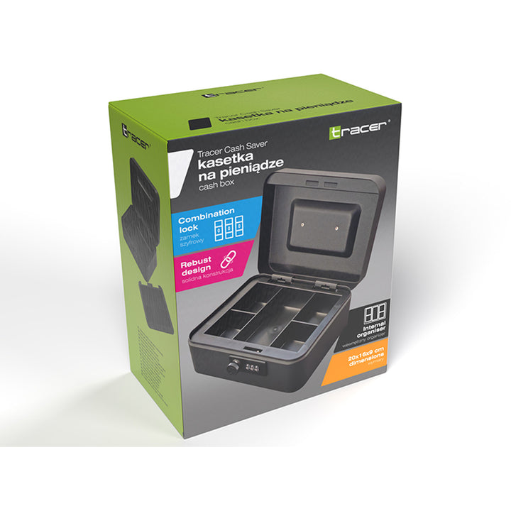 Caja para dinero Tracer, asa de transporte, compartimento oculto, negro, Cash Saver