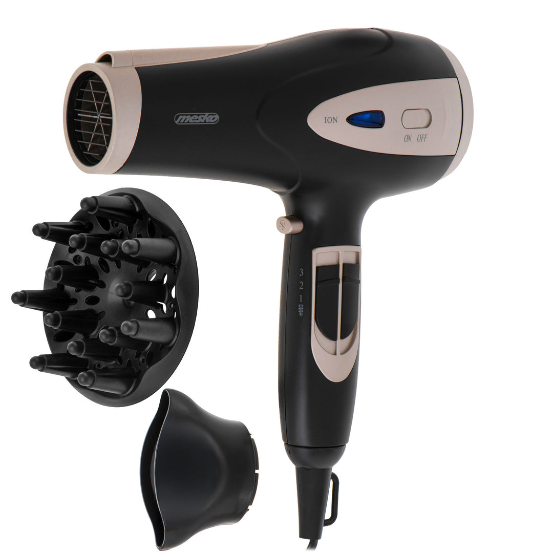 Secador de pelo Mesko, función de ionización, difusor, potencia 2200 W, negro, MS 2287