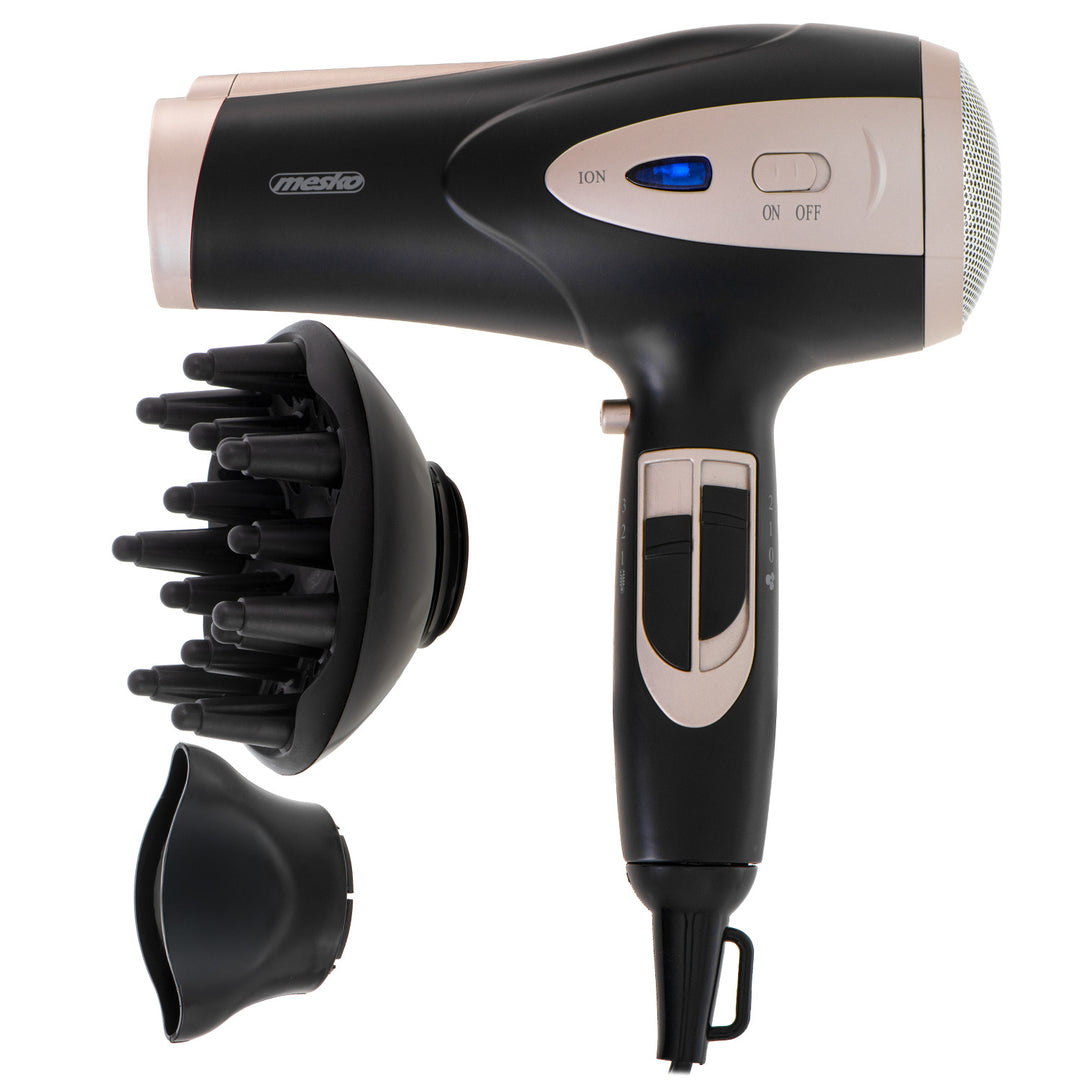 Secador de pelo Mesko, función de ionización, difusor, potencia 2200 W, negro, MS 2287