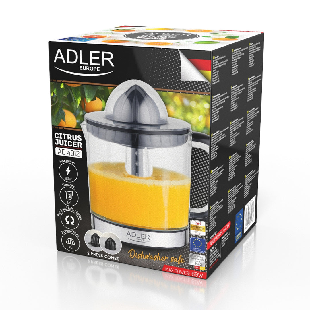 Exprimidor de cítricos Adler, capacidad 1,2 l, potencia máxima 60 W, negro, AD 4012