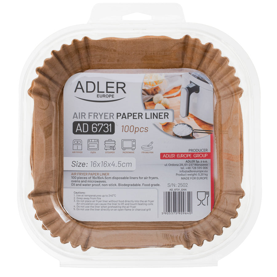 Recambios de papel para freidora Adler, 16 cm, hasta 240 °C, biodegradables, 200 unidades, AD 6731