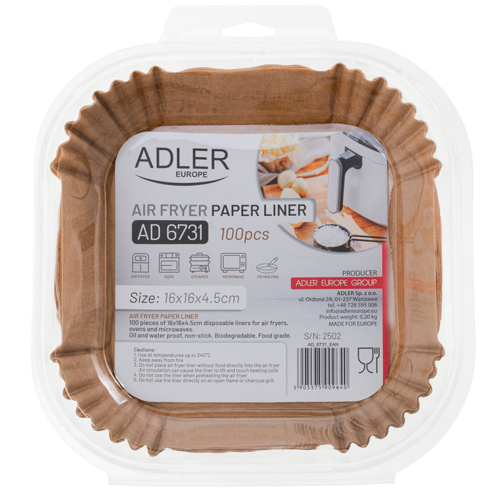Freidora sin aceite, 9 programas, 5,0 L, Airfryer, Camry CR 6311 + bolsas de papel para freidora, 16 cm, biodegradables, 100 unidades