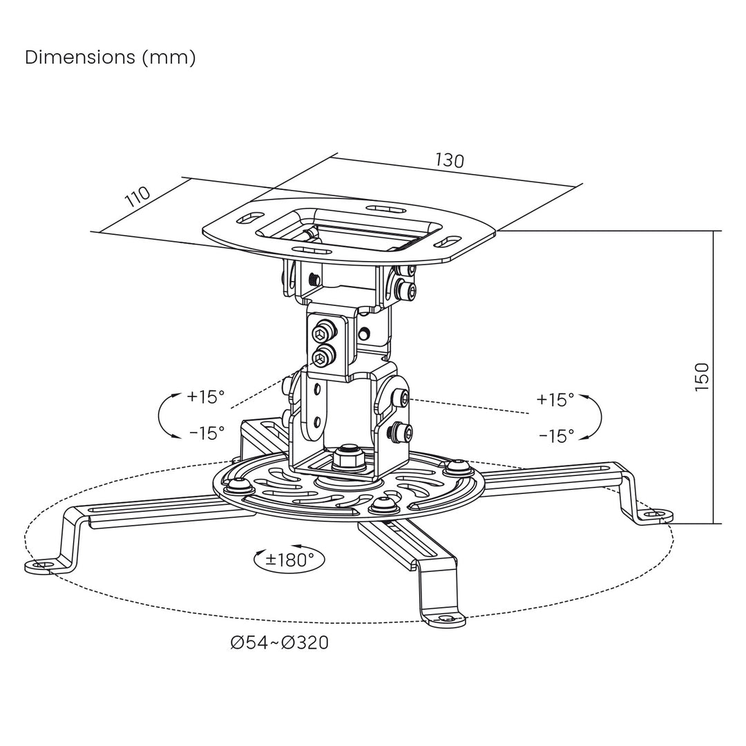 Soporte / colgador de techo para proyector Maclean, 54~320 mm, hasta 13,5 kg, rotación de 360 grados MC-200 B