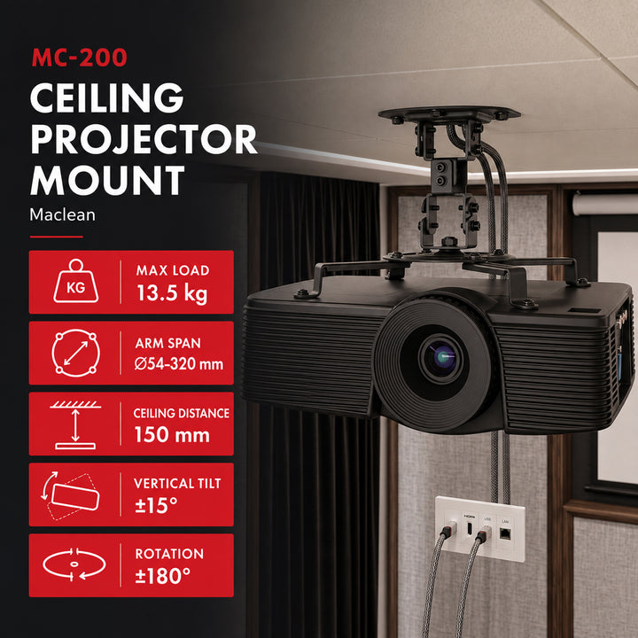 Soporte / colgador de techo para proyector Maclean, 54~320 mm, hasta 13,5 kg, rotación de 360 grados MC-200 B