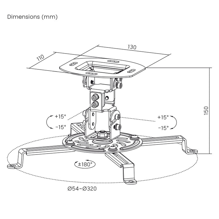 Soporte / colgador de techo para proyector Maclean, 54~320 mm, hasta 13,5 kg, rotación de 360 grados MC-200 W