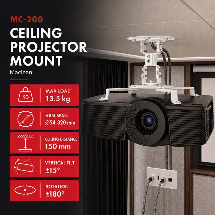 Soporte / colgador de techo para proyector Maclean, 54~320 mm, hasta 13,5 kg, rotación de 360 grados MC-200 W