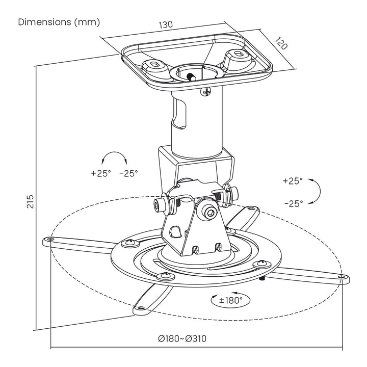 Soporte / colgador de techo para proyector Maclean, de acero, 180~310 mm, hasta 15 kg, MC-208 B