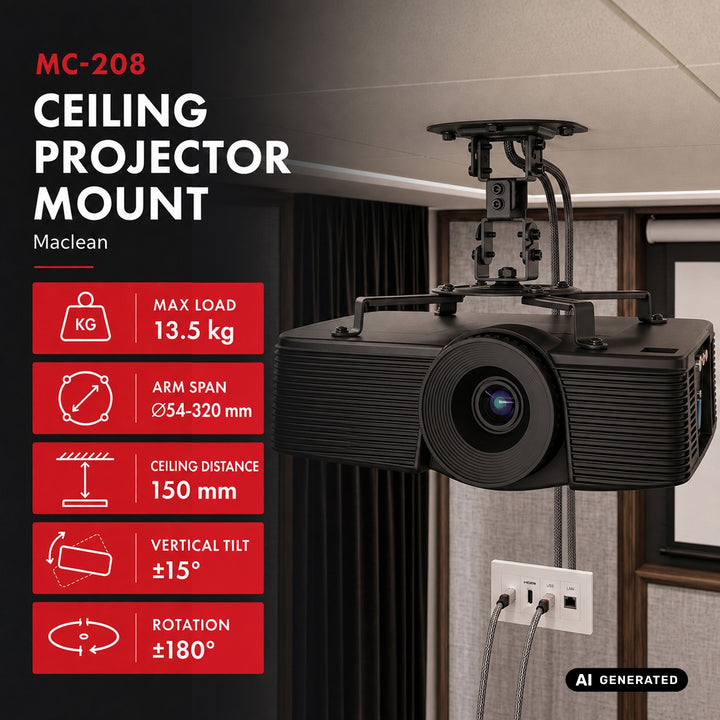 Soporte / colgador de techo para proyector Maclean, de acero, 180~310 mm, hasta 15 kg, MC-208 B