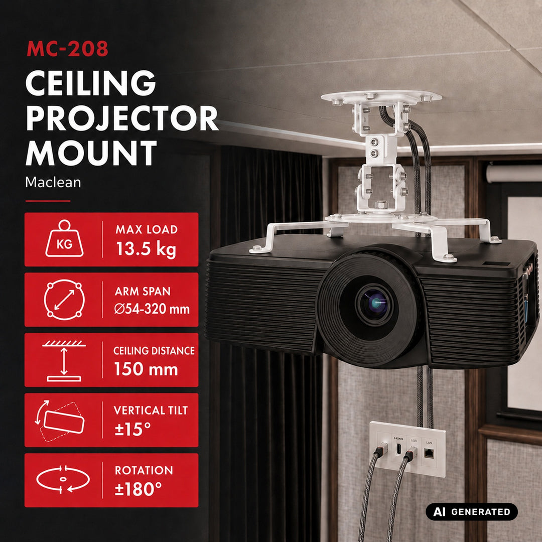 Soporte / colgador de techo para proyector Maclean, de acero, 180~310 mm, hasta 15 kg, MC-208 W