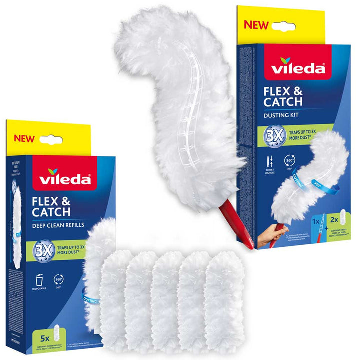 Plumero Vileda Flex&Catch, con mango corto, protección antideslizante, cabezal flexible + 5 recambios