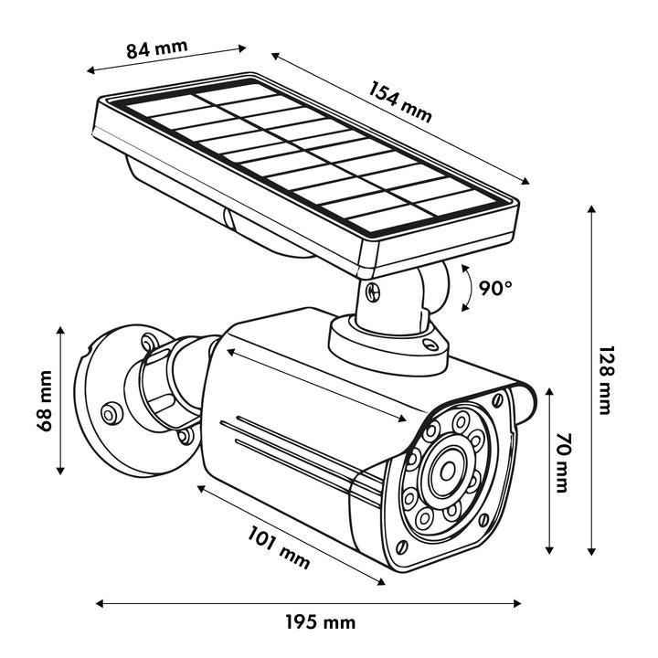 Cámara de seguridad solar falsa, LED parpadeante, sensor de movimiento, iluminación LED, pegatina de regalo, SOL1800S/B