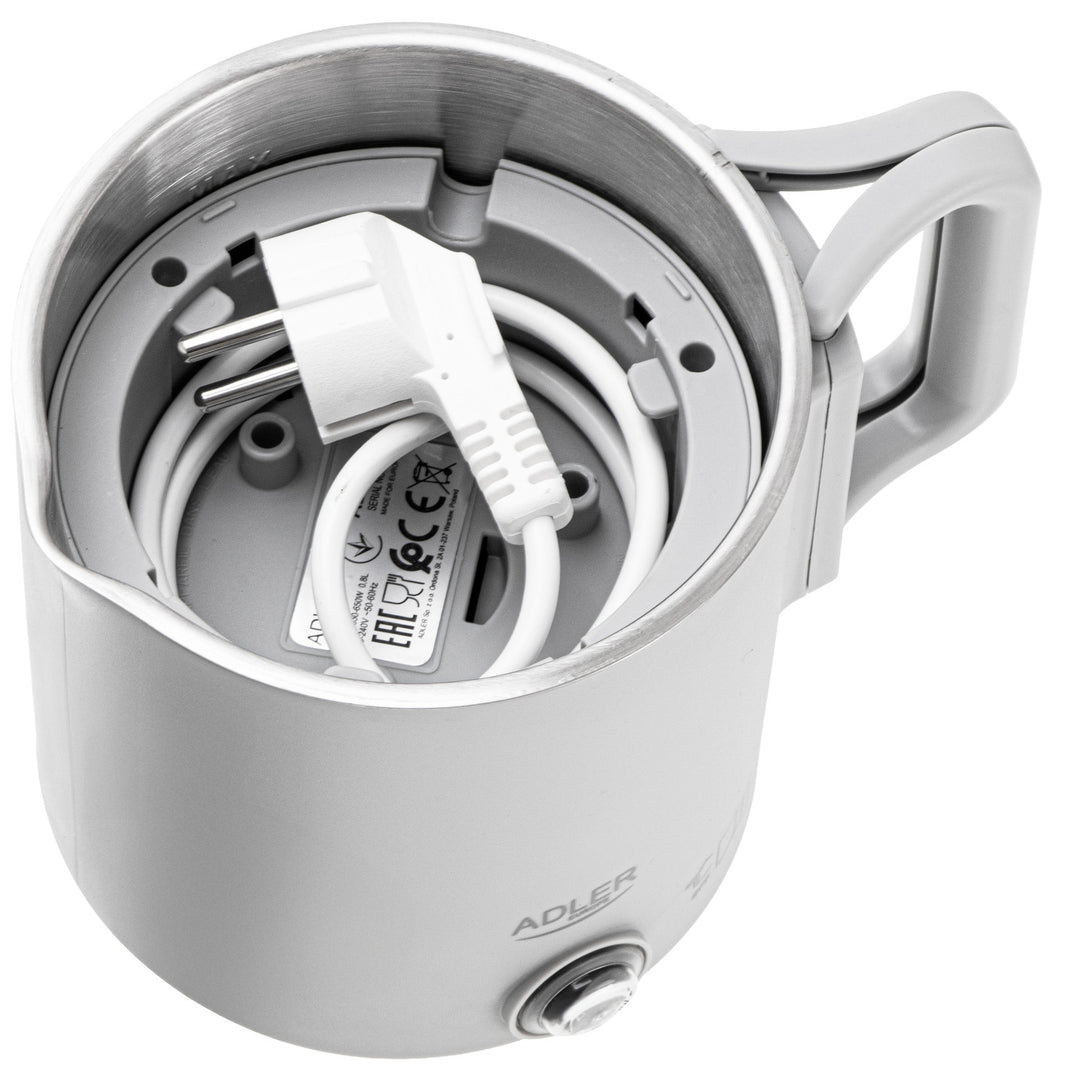Hervidor eléctrico Adler, para viajes, doble pared, capacidad 0,8 l, potencia máx. 650 W, gris, AD 1388