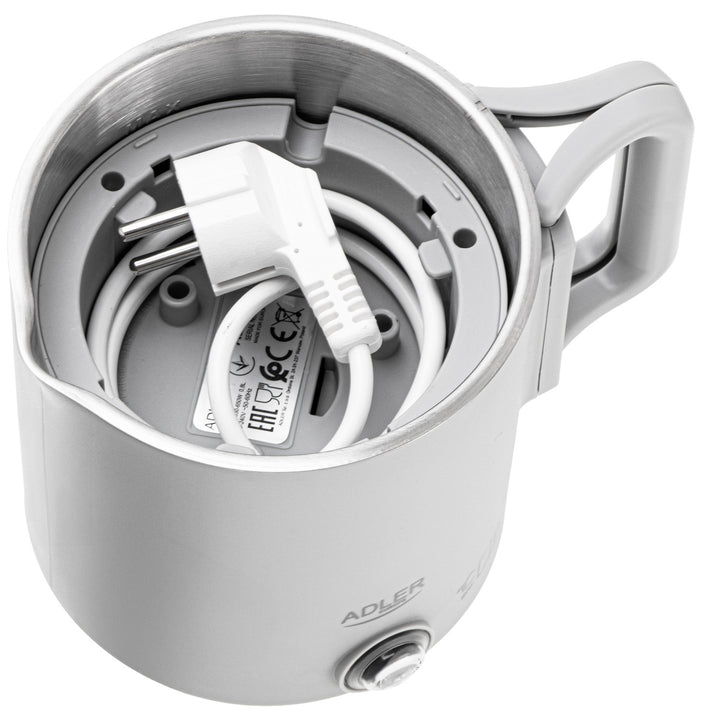 Hervidor eléctrico Adler, para viajes, doble pared, capacidad 0,8 l, potencia máx. 650 W, gris, AD 1388
