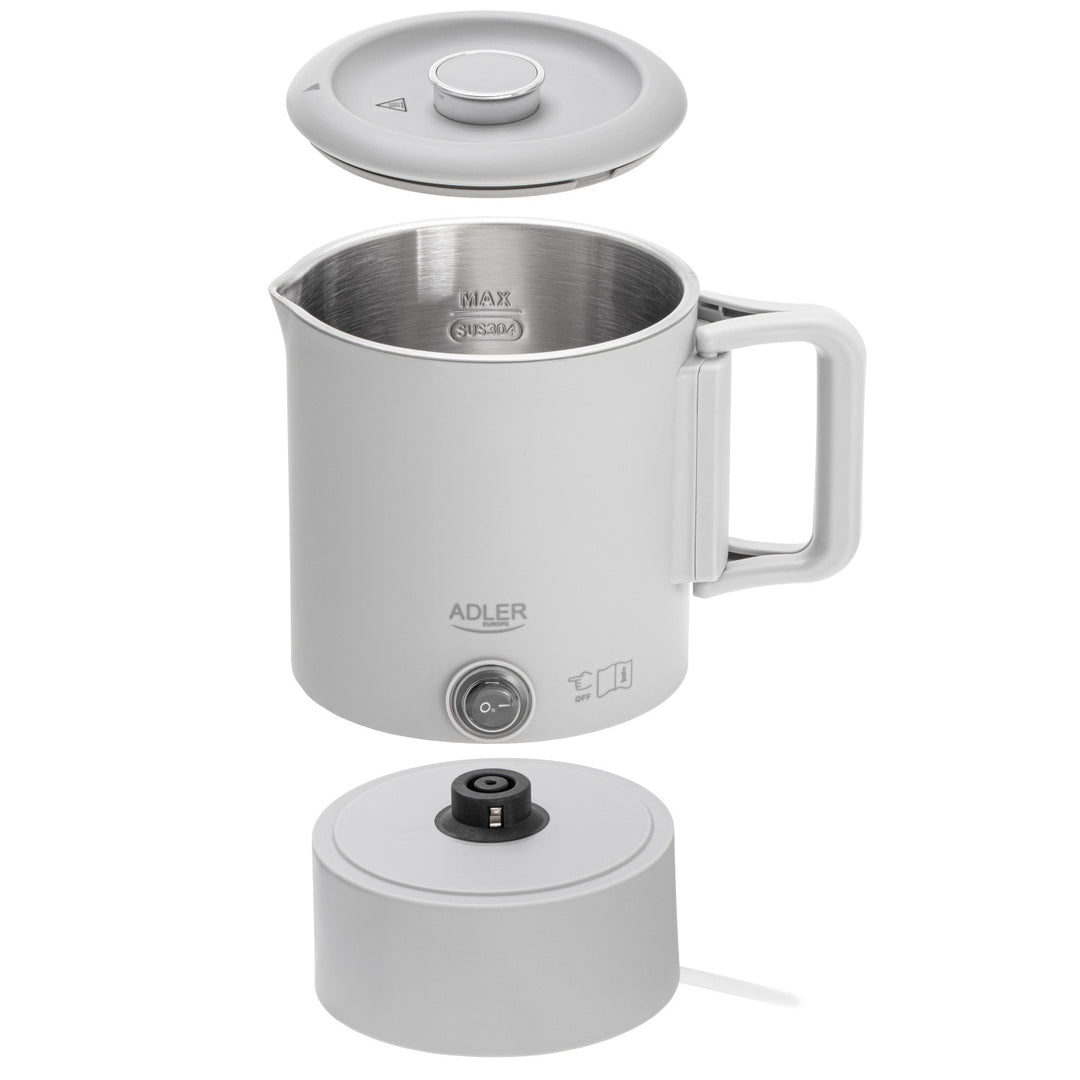 Hervidor eléctrico Adler, para viajes, doble pared, capacidad 0,8 l, potencia máx. 650 W, gris, AD 1388