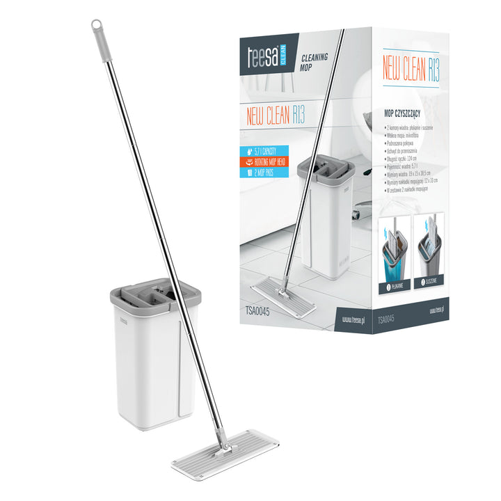 Fregona plana Teesa, cubo de dos compartimentos, capacidad 5,7 l, New Clean R13, Teesa