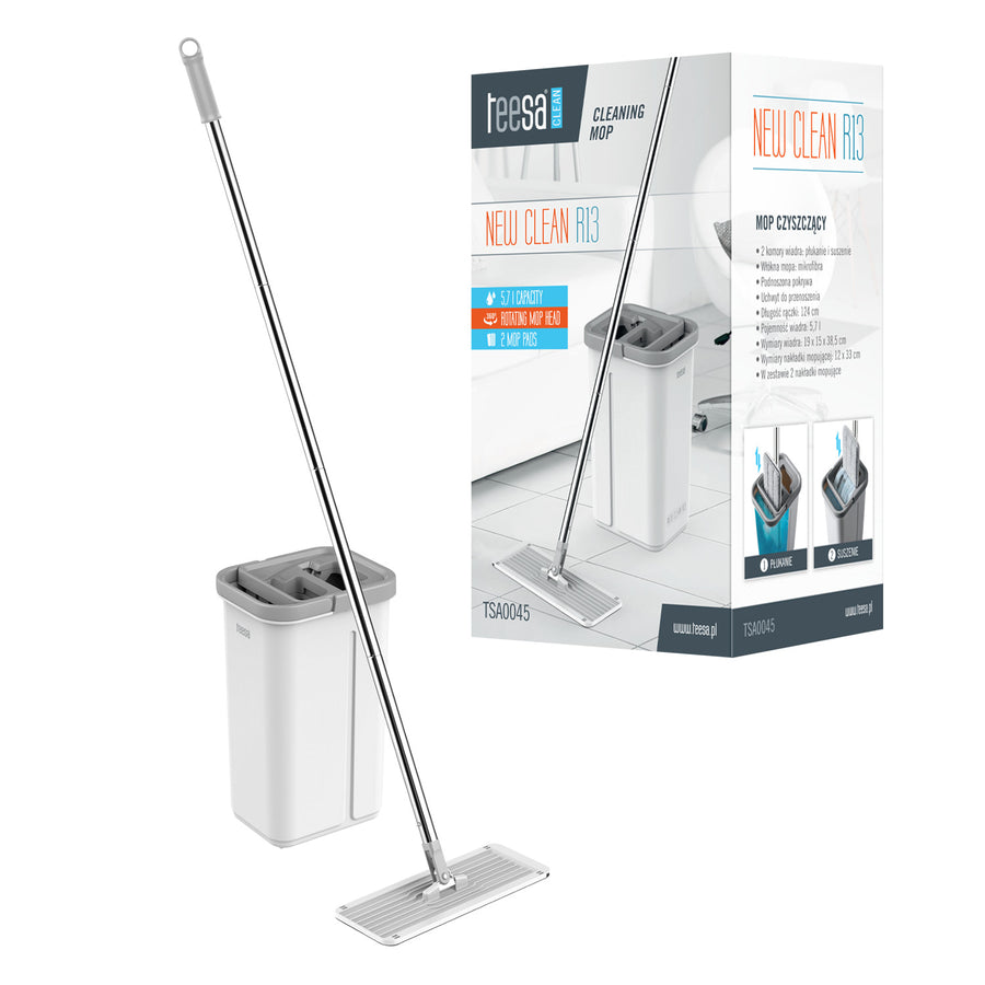 Fregona plana Teesa, cubo de dos compartimentos, capacidad 5,7 l, New Clean R13, Teesa
