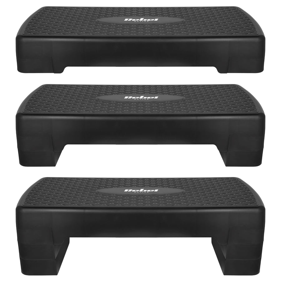 Step para aerobic y ejercicios de fitness Rebel Active, 3 niveles, 68 cm, negro, RBA-3227-BK