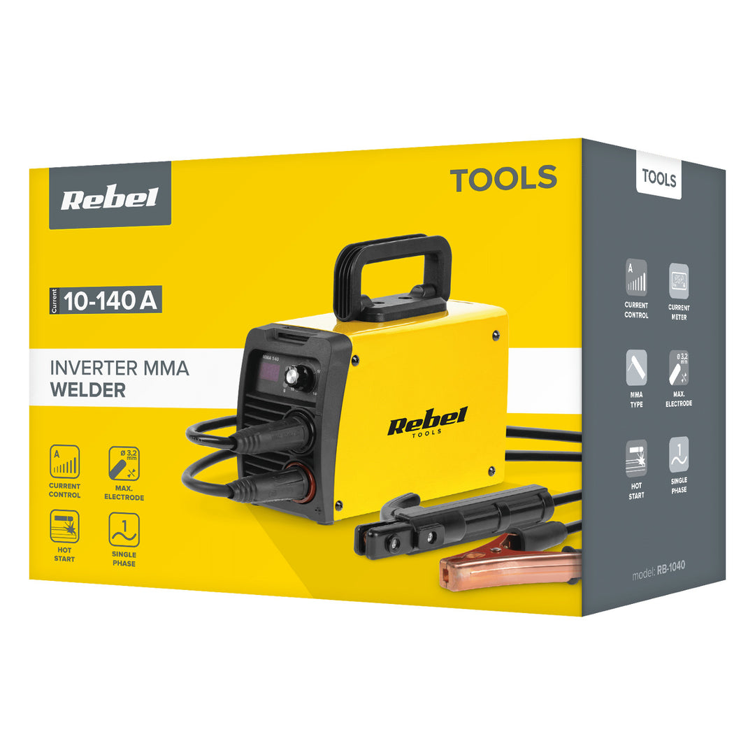 Soldadora Rebel, MMA, pantalla LED, IP21S, 10 - 140 A, RB-1040