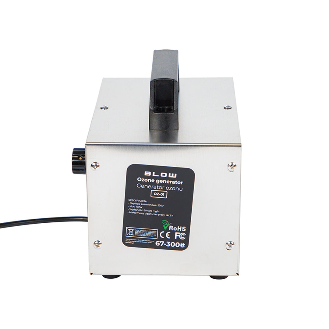 Generador de ozono Blow, rendimiento 60000 mg/h, potencia 120 W, bajo consumo, cable largo, tiempo de funcionamiento regulable, 4 placas para ozonización, 67-300#.
