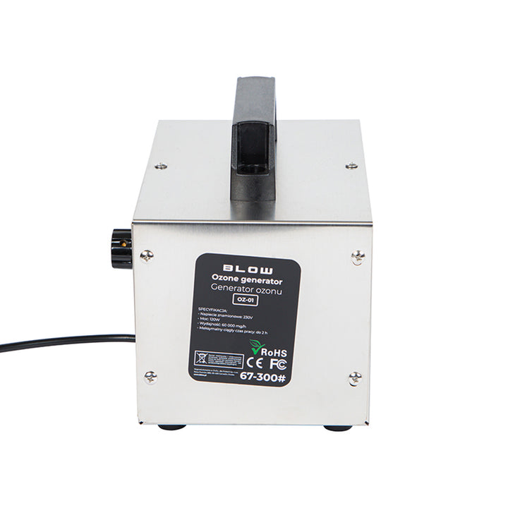 Generador de ozono Blow, rendimiento 60000 mg/h, potencia 120 W, bajo consumo, cable largo, tiempo de funcionamiento regulable, 4 placas para ozonización, 67-300#.