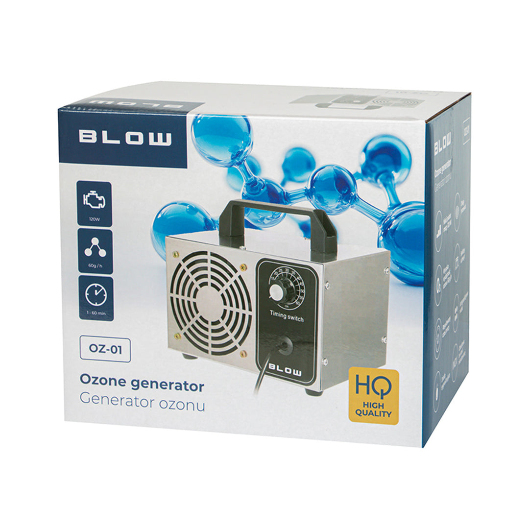 Generador de ozono Blow, rendimiento 60000 mg/h, potencia 120 W, bajo consumo, cable largo, tiempo de funcionamiento regulable, 4 placas para ozonización, 67-300#.
