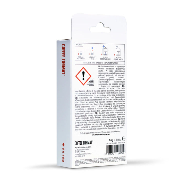 Pastillas para descalcificar cafeteras, Coffee Format Descaler Tab+ 6x16g