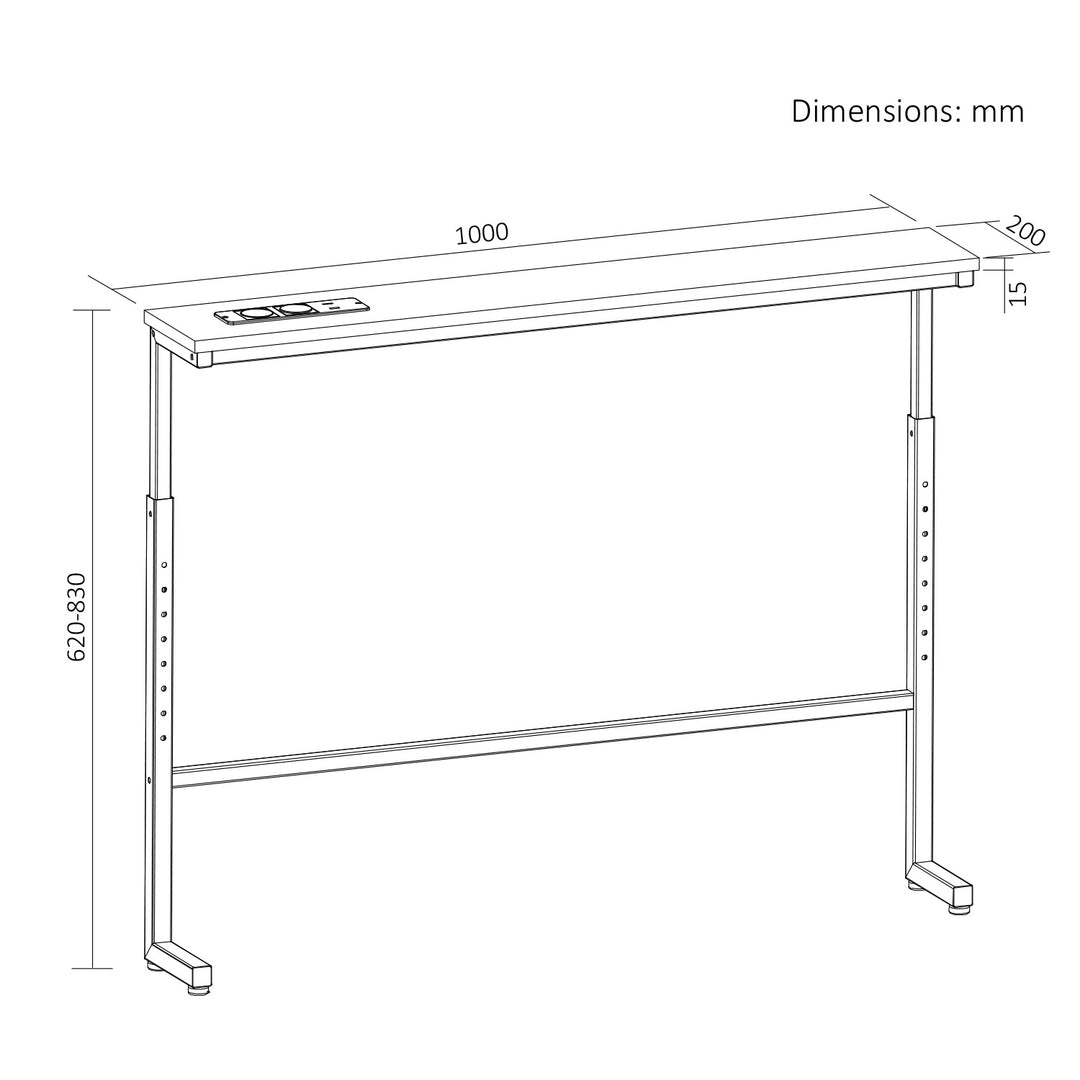 Consola/mesita con regladora de carga Maclean, negra con tablero rústico, altura regulable de 62 a 83 cm, peso máximo de 25 kg, cable de 2,5 m, MC-140 B