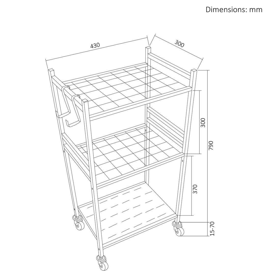 Soporte móvil / carrito para herramientas de jardín Maclean, negro, dimensiones 43 x 30 x 79 cm, máx. 20 kg, MC-138