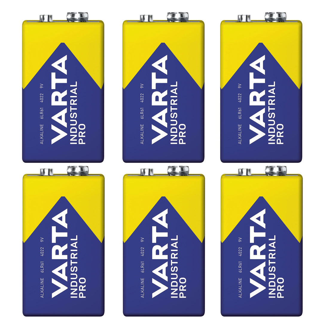 6 pilas R9V R-9 6LR61 de 9 V alcalinas Varta Industrial Pro
