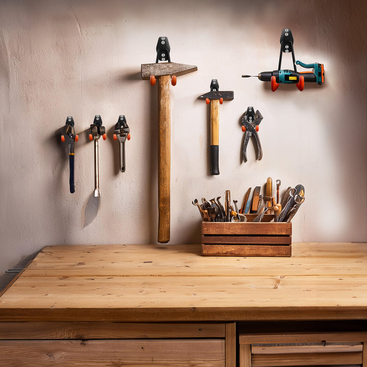 Soporte de pared para garaje Maclean, para neumáticos, herramientas de jardinería, escaleras y mangueras. De acero, carga máxima de 70 kg, MC-442, 4 unidades