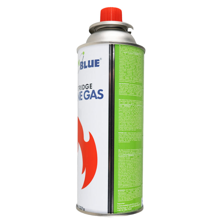 14 cartuchos de gas de 227 g GreenBlue. Certificado: Pi 0875, conforme a la norma EN 417, butano, rango de temperatura de funcionamiento: de -10 °C a +40 °C, GB227