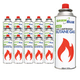 16 cartuchos de gas GreenBlue de 227 g. Certificado: Pi 0875, conforme a la norma EN 417, butano, rango de temperatura de funcionamiento: de -10 °C a +40 °C, GB227