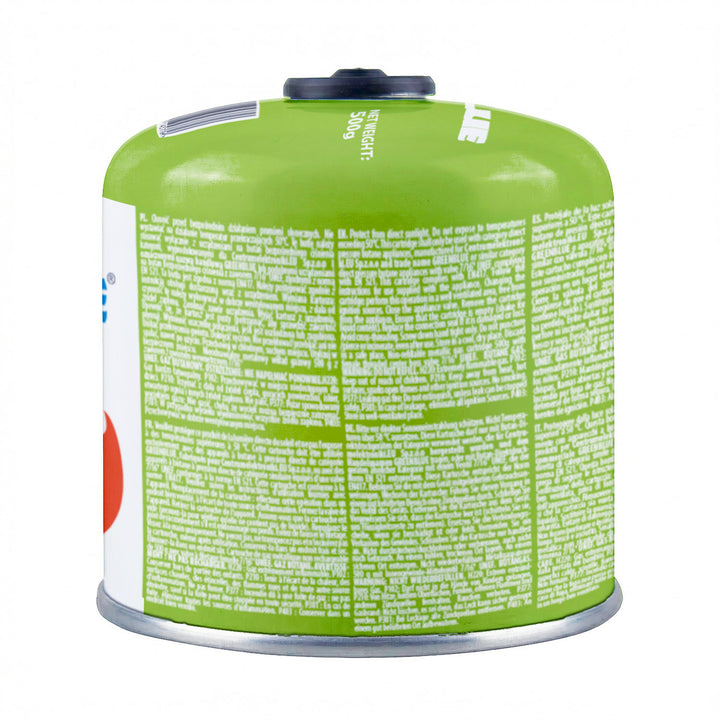 2 cartuchos de gas de 500 g GreenBlue. Certificado: Pi 0437, conforme a la norma EN 417, butano-propano, rango de temperatura de -10 °C a +40 °C, válvula roscada de 7/16'' GB499
