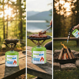 8 cartuchos de gas de 500 g GreenBlue. Certificado: Pi 0437, conforme a la norma EN 417, butano-propano, rango de temperatura de -10 °C a +40 °C, válvula roscada de 7/16'' GB499