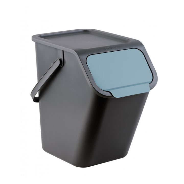 Juego de 3 contenedores negros para la clasificación de residuos BINI de 25 l con tapa negra y tapa abatible de colores (azul/verde/amarillo) + 5 filtros de carbón