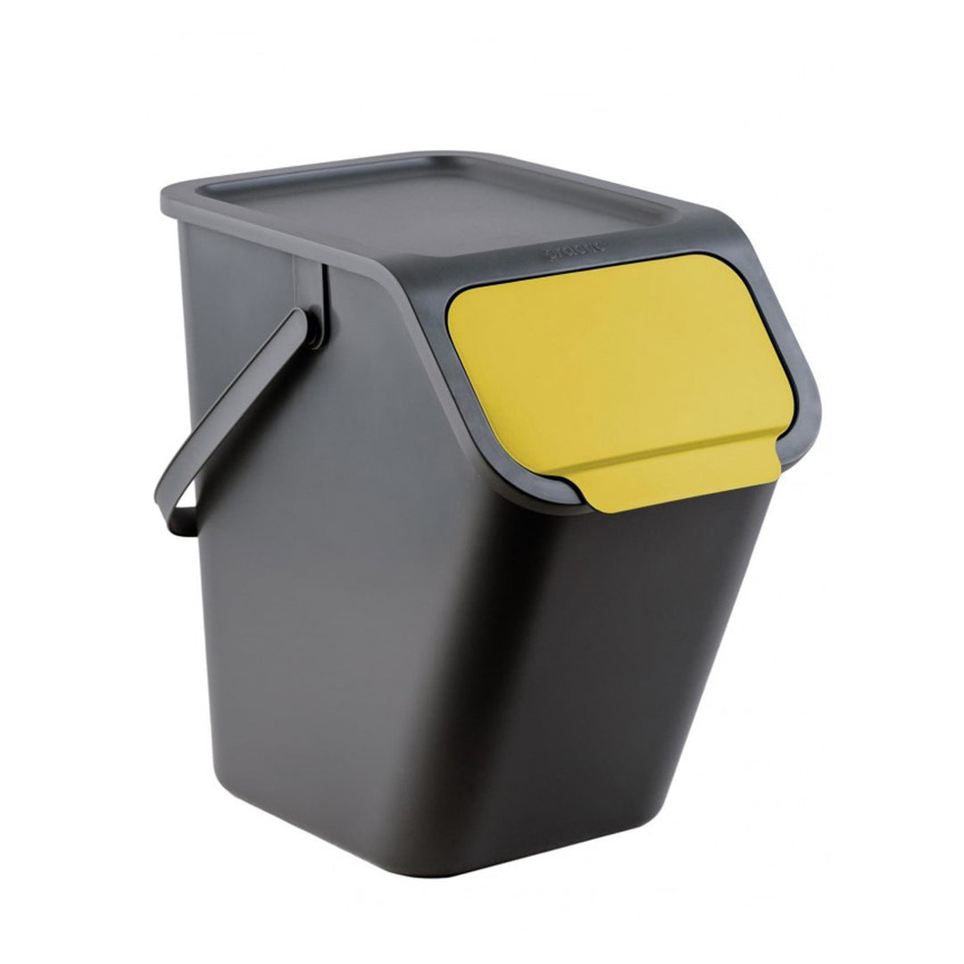 Juego de 4 contenedores negros BINI de 25 l, con tapa negra; colores de las tapas: amarillo, azul, verde y marrón + 5 filtros de carbón