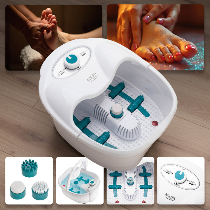 Masajeador de pies Adler, masaje con burbujas, vibración y calor, infrarrojos, 4 rodillos + 3 accesorios, AD 2167 Blanco