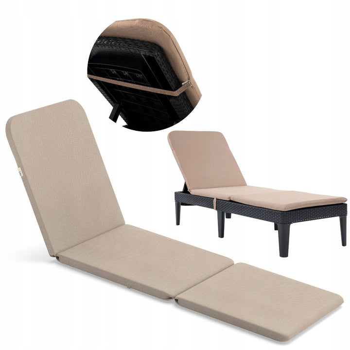 Cojín para tumbona Jaipur, color beige, tejido S-550 melange, tamaño 190 x 60 cm, dos sistemas de fijación, impermeable, lavable en su totalidad, melange S-21