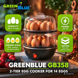 Huevera de 2 niveles para 14 huevos GreenBlue, potencia de 350 W, capacidad para 14 huevos, 220-240 V~, 50/60 Hz, GB358