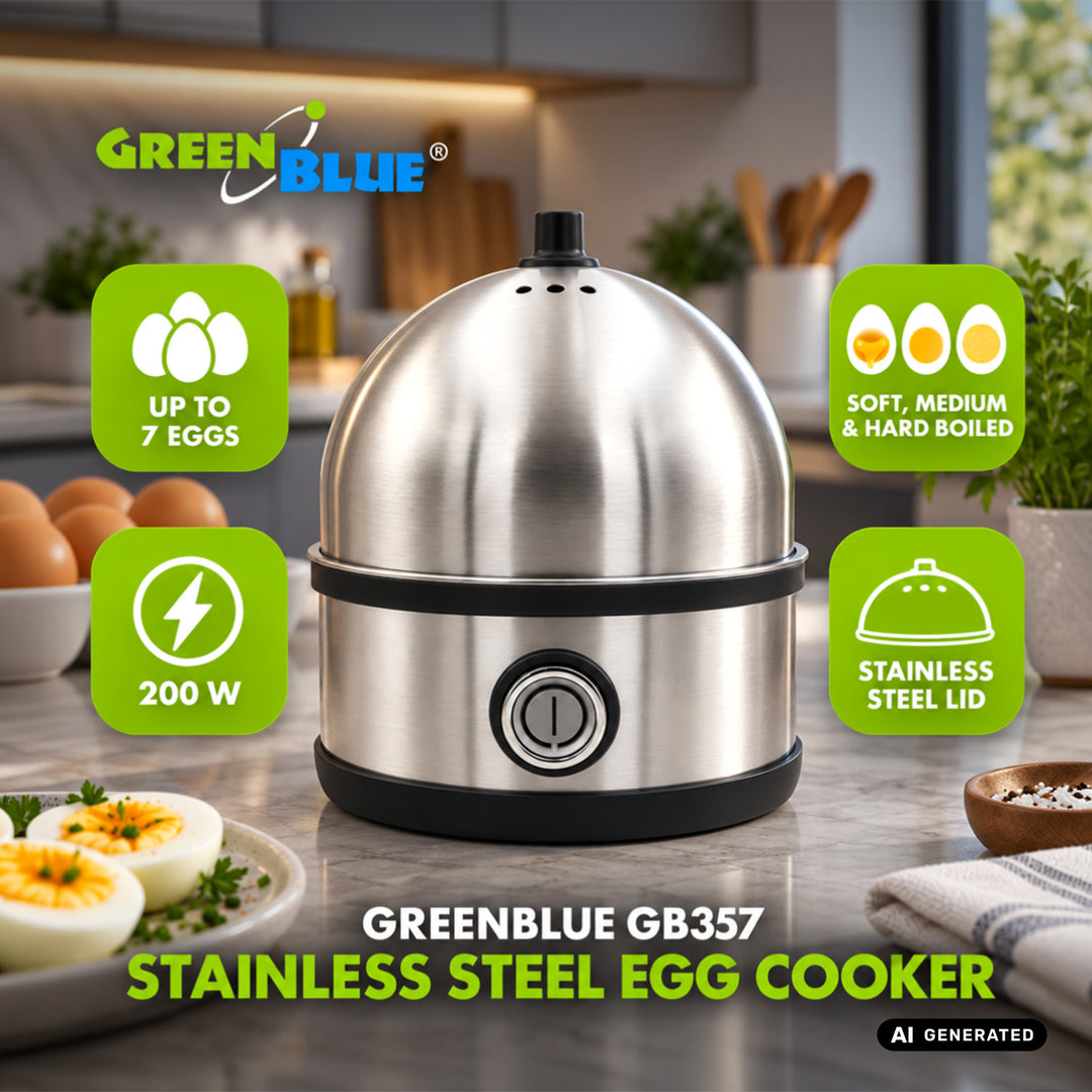 Hueveras de acero inoxidable GreenBlue, potencia de 200 W, capacidad para hasta 7 huevos, medidor, 220-240 V~, 50/60 Hz, GB357