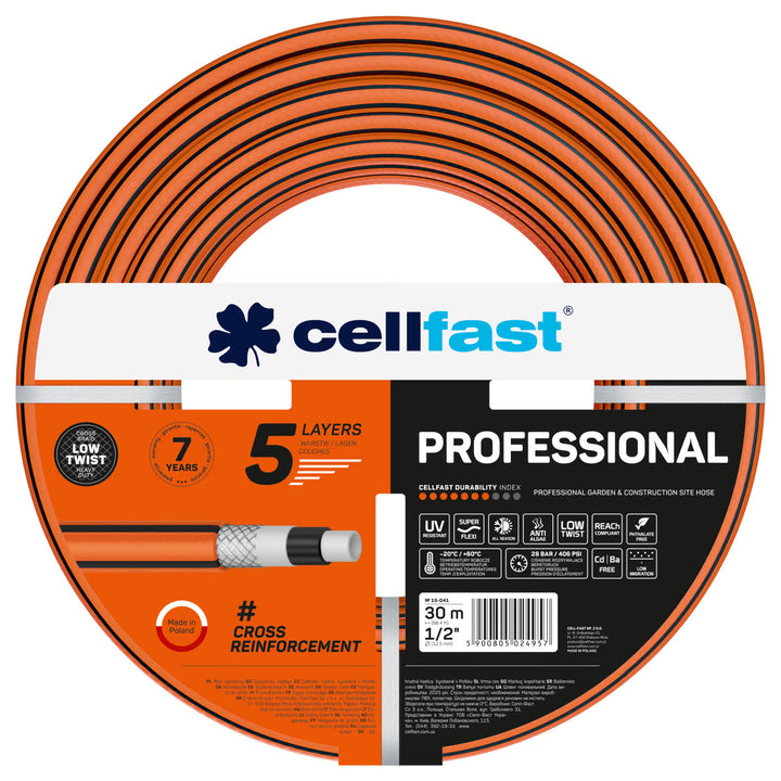 Manguera de jardín Cellfast Professional, diámetro de 1/2 pulgada, longitud de 30 m, 5 capas