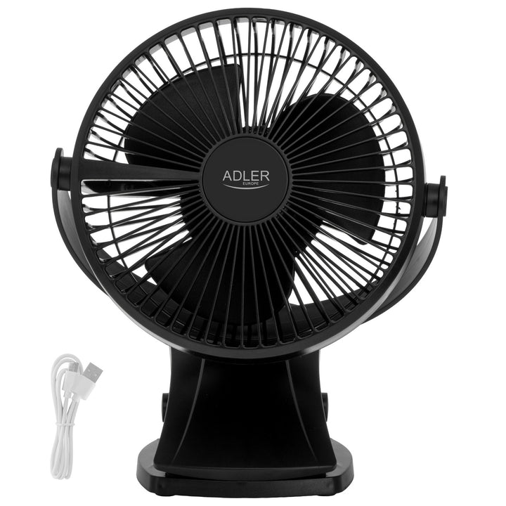 Ventilador de mesa con clip, recargable, 15,5 cm, giro de 360°, USB-C, Adler