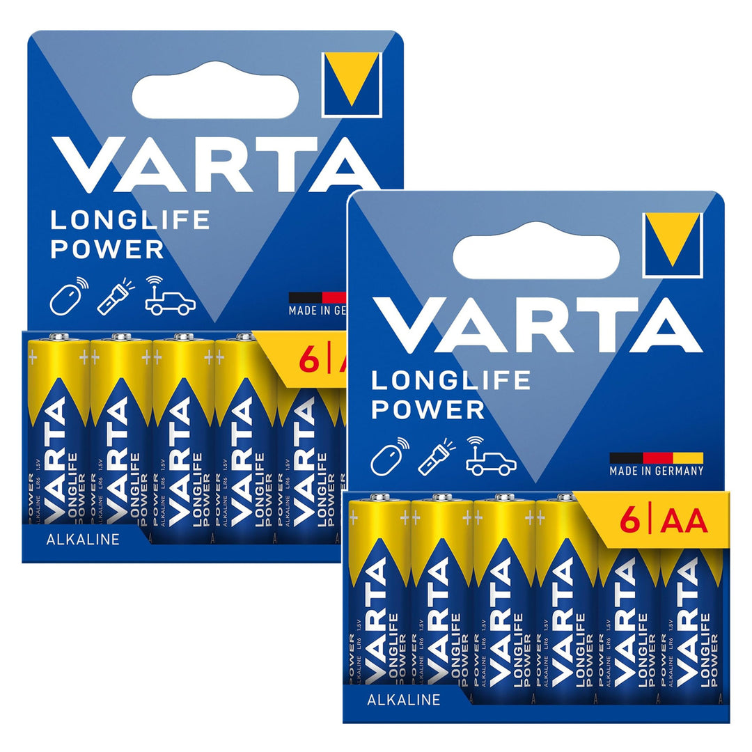 12 pilas R-06 R06 AA LR06 de 1,5 V VARTA Longlife Power alcalinas