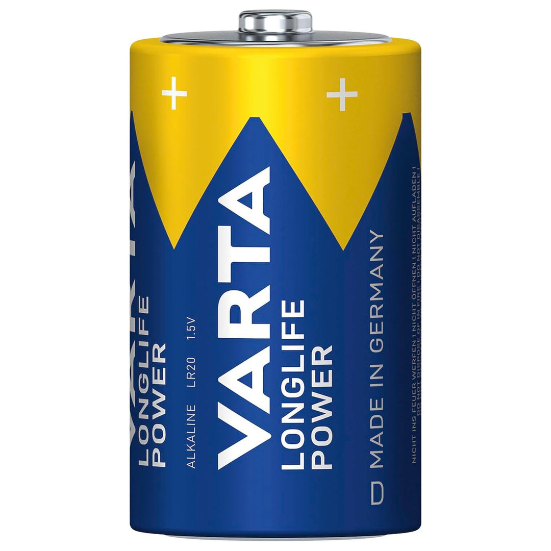 4 pilas R-20 R20 D de 1,5 V alcalinas Longlife Power de Varta