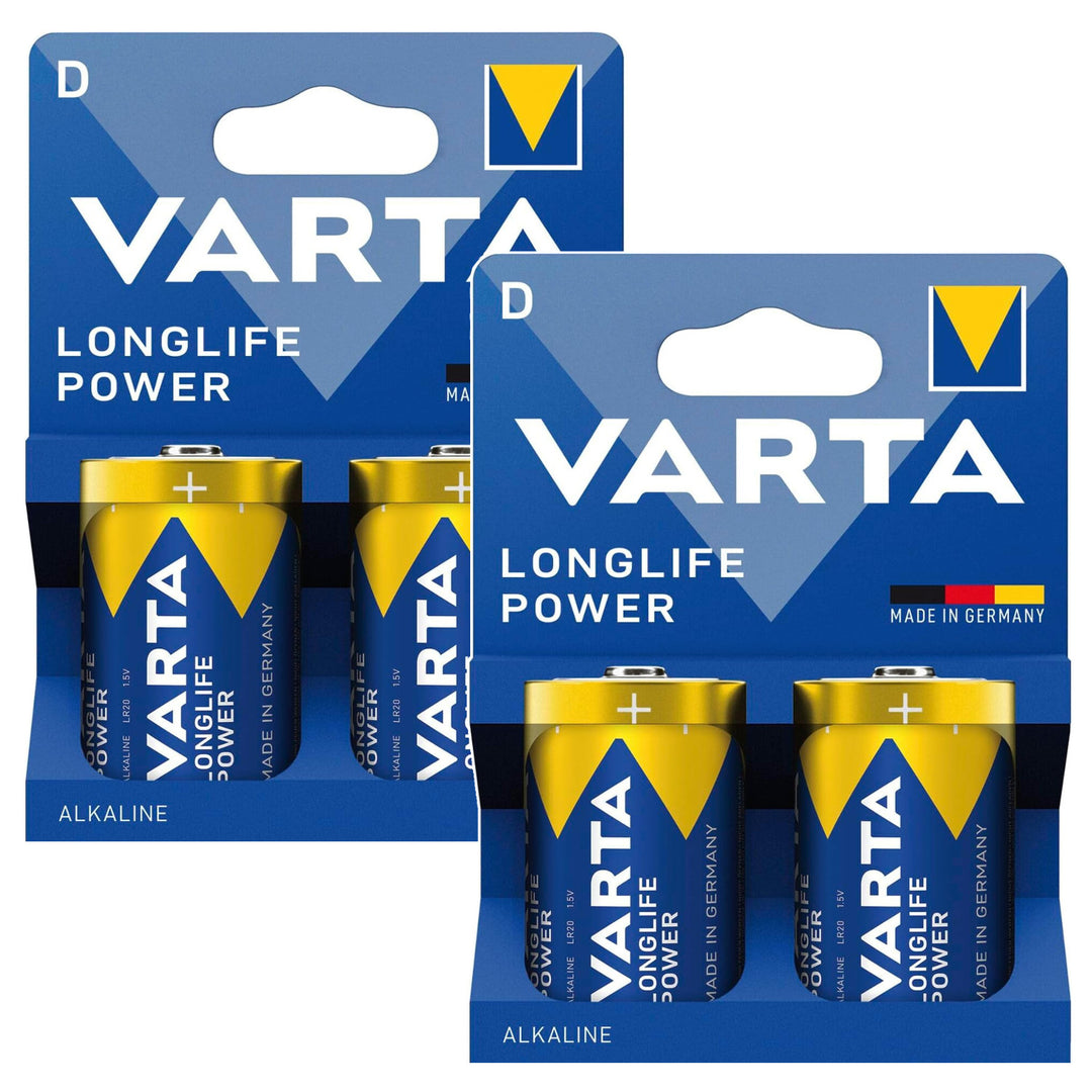 4 pilas R-20 R20 D de 1,5 V alcalinas Longlife Power de Varta
