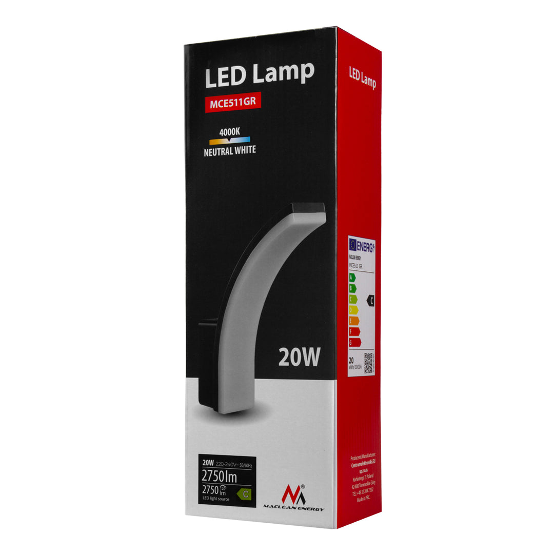 Lámpara LED Maclean, color gris, 20 W, IP65, 2750 lm, luz blanca neutra (4000 K) MCE511 GR, 2 unidades