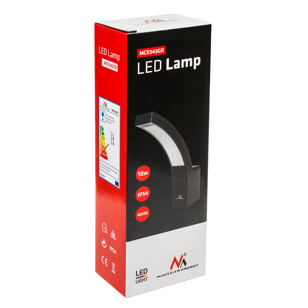 Lámpara LED para fachadas Maclean, 800 lm, 10 W, luz de color blanco natural (4000 K), color gris, MCE343 GR, 2 unidades