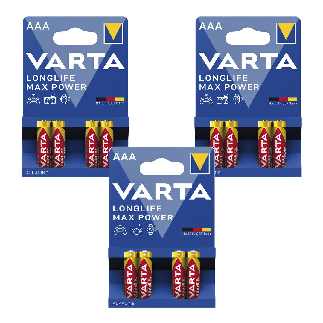 12 pilas R-03 R03 AAA de 1,5 V alcalinas Varta Longlife Max Power