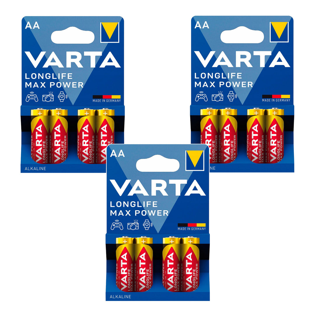 12 pilas R-06 R06 AA de 1,5 V alcalinas R-06 Longlife Max Power de Varta